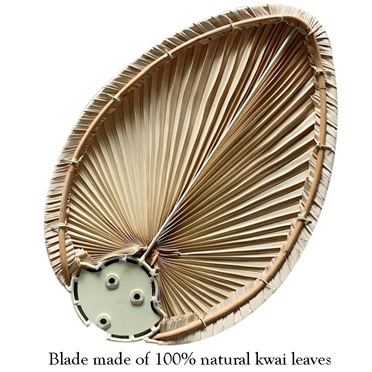 52Inch Antique Decorative Weaving Rattan Southeast Asia Palm Kwai Livistona Chinensis Blades Leaf Dual Leaves Ceiling Fan Design