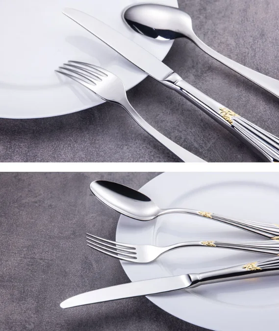 Embossed palace style steak knife, fork and spoon set of 3 pieces