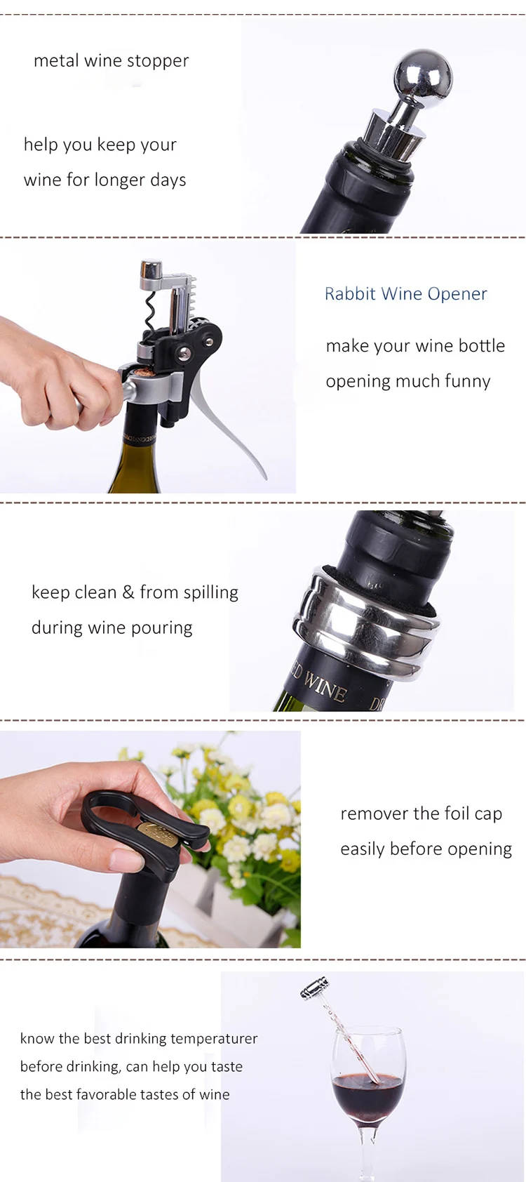 Zinc Alloy 9 Pieces Rabbit Vertical Lever Corkscrew Wine Bottle Opener ...