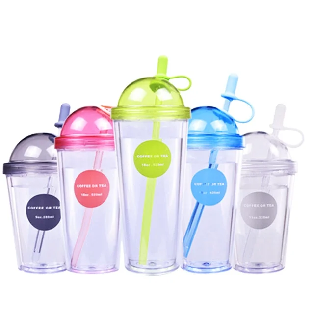 Новый дизайн высокая рекламная пластиковая соломенная чашка для сока с двойными