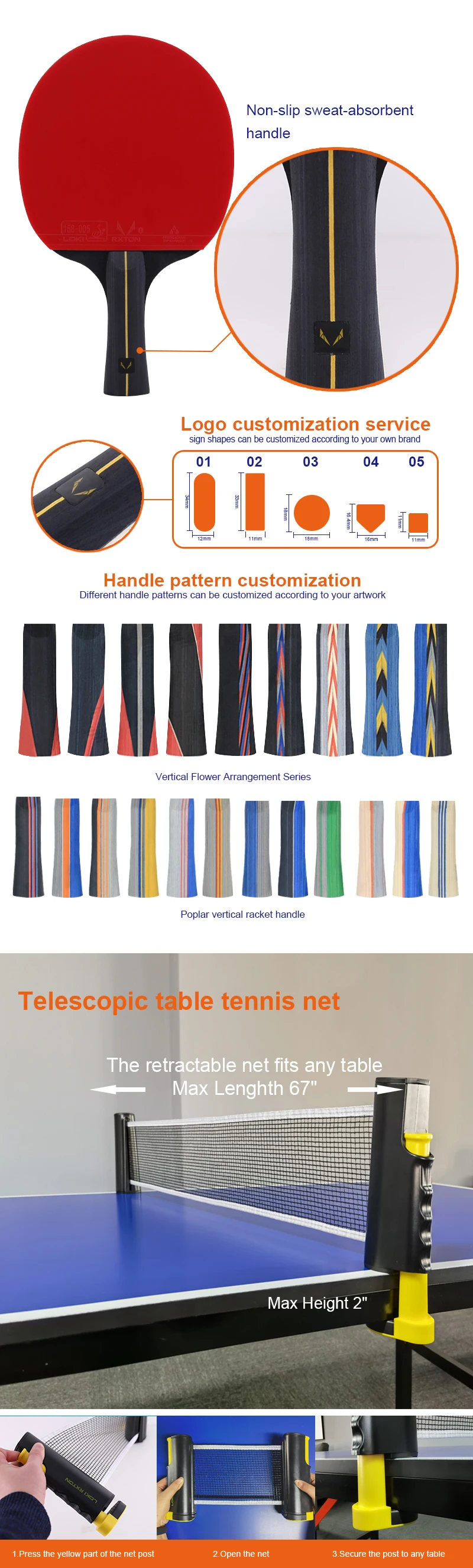 Loki Rxton Portable Table Tennis Set 2 Racket 6 Ball Professional Table