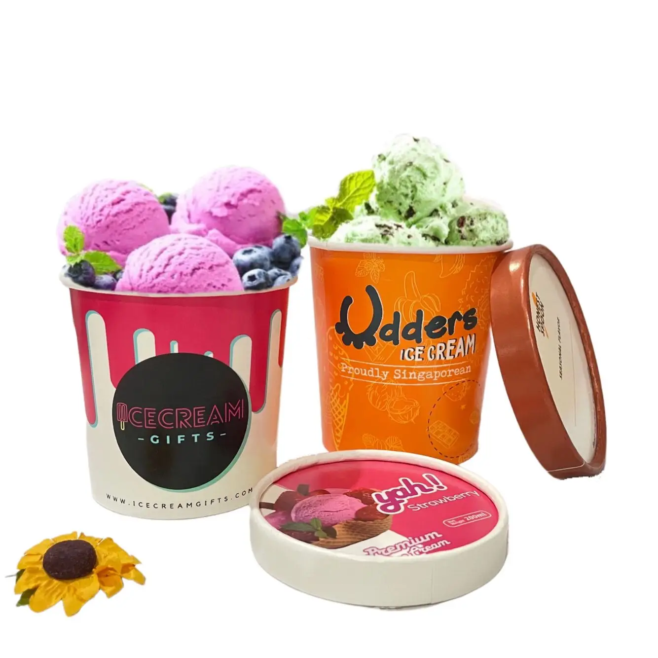 3oz Ice Cream Paper Cup with Lid and Spoon - Customizable