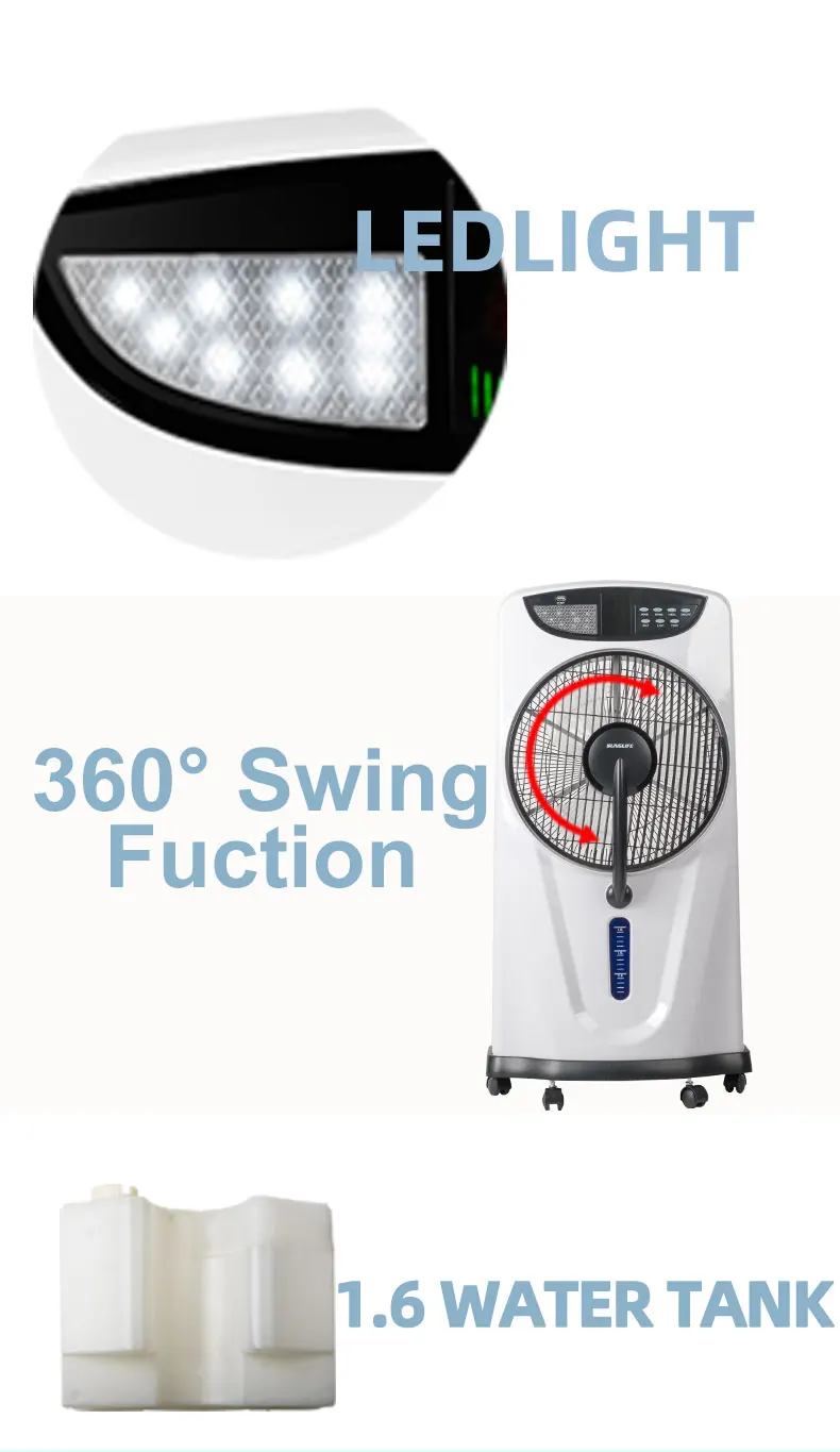 Firefly Rechargeable Mist Fan Removable Wheels Solar Rechargeable