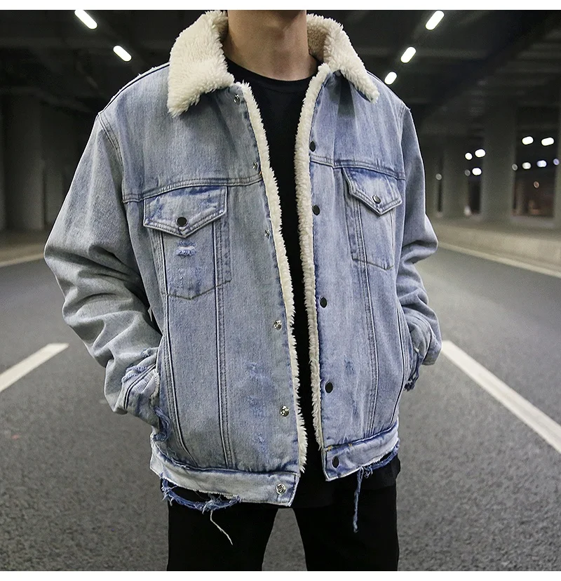 OEM Private Label Men Custom Stock Dropshipping  Blue Distressed Sharpe Mens Denim Jacket