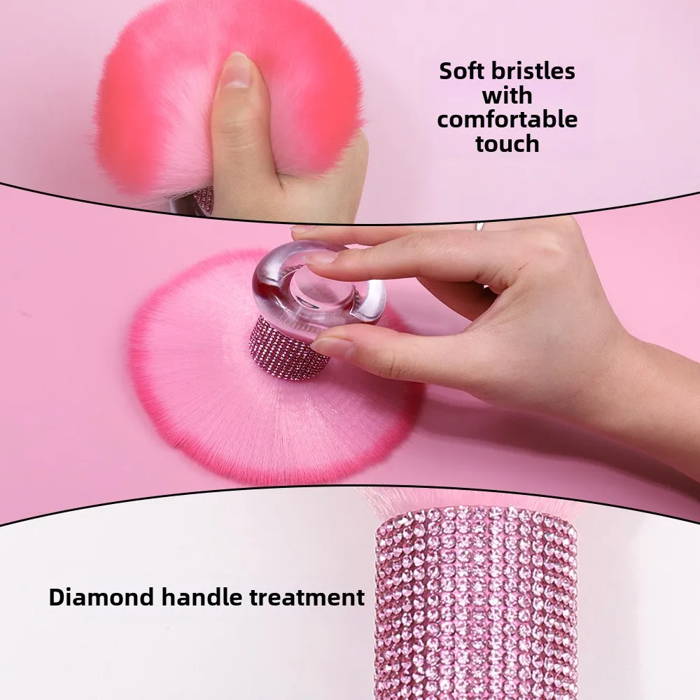 Diamond-Encrusted Multi-Functional Makeup Brush Popular Manicure Dust Nail Supplies Loose Powder Cleaning Tool Mushroom Plastic