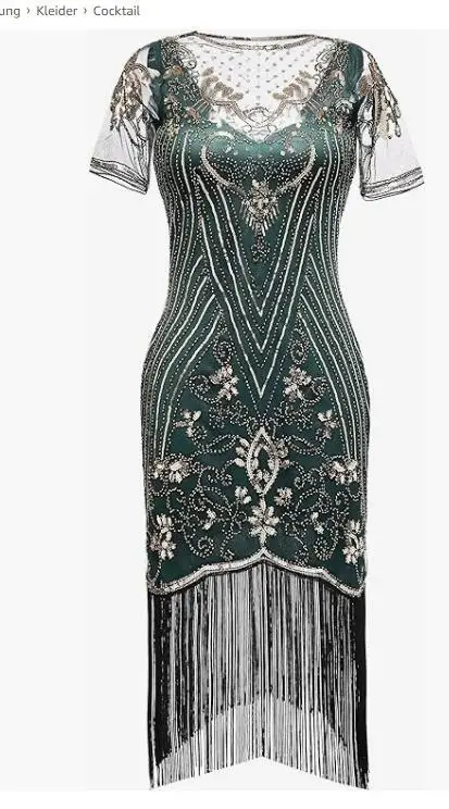 Ausschnitt Flapper Kleid 20er Jahre Paillettenkleider Great Gatsby Cocktail  Party Damen Fasching Kostum Kleid Ecoparty