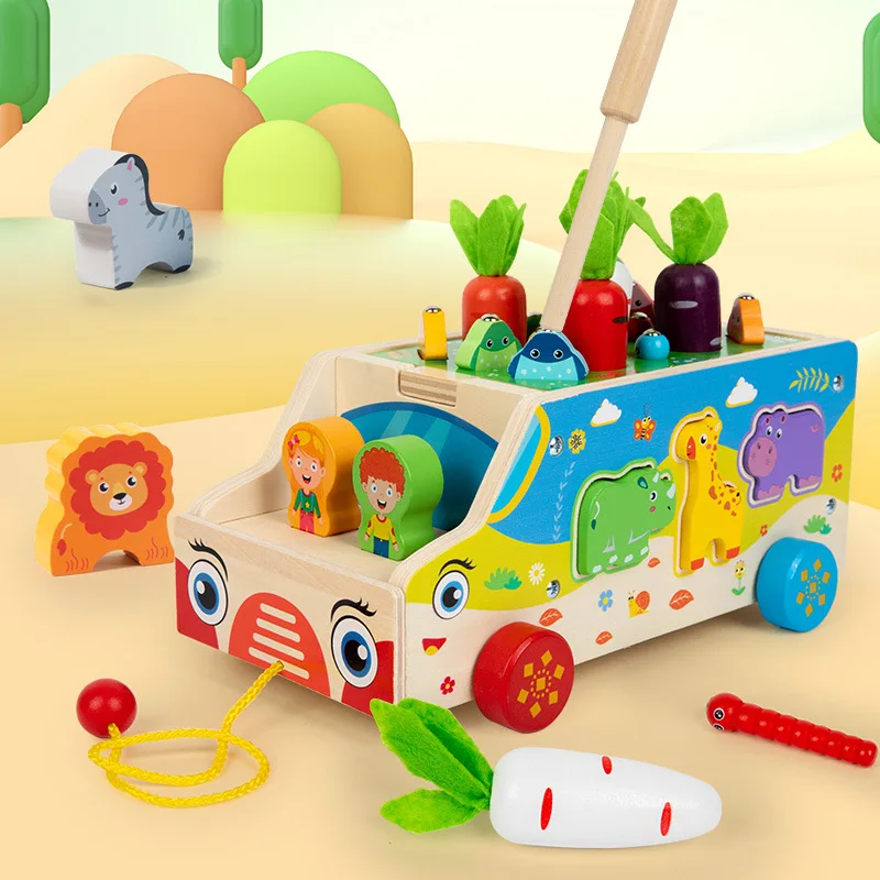 Montessori Wooden Toddler Toys Shape Sorting Sensory Toy Wood Animal Farm Car Preschool Educational Fine Motor Skills Toy