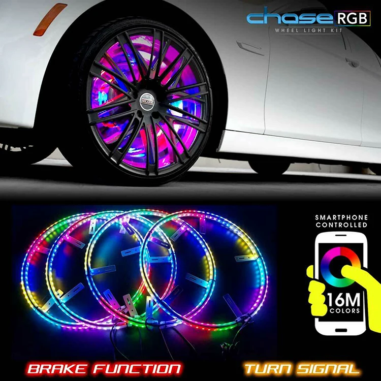 String Light Car Rims Top Quality Underglow Car Tire Rims 4 Pcs 17 Inch RGB Change Chasing ...