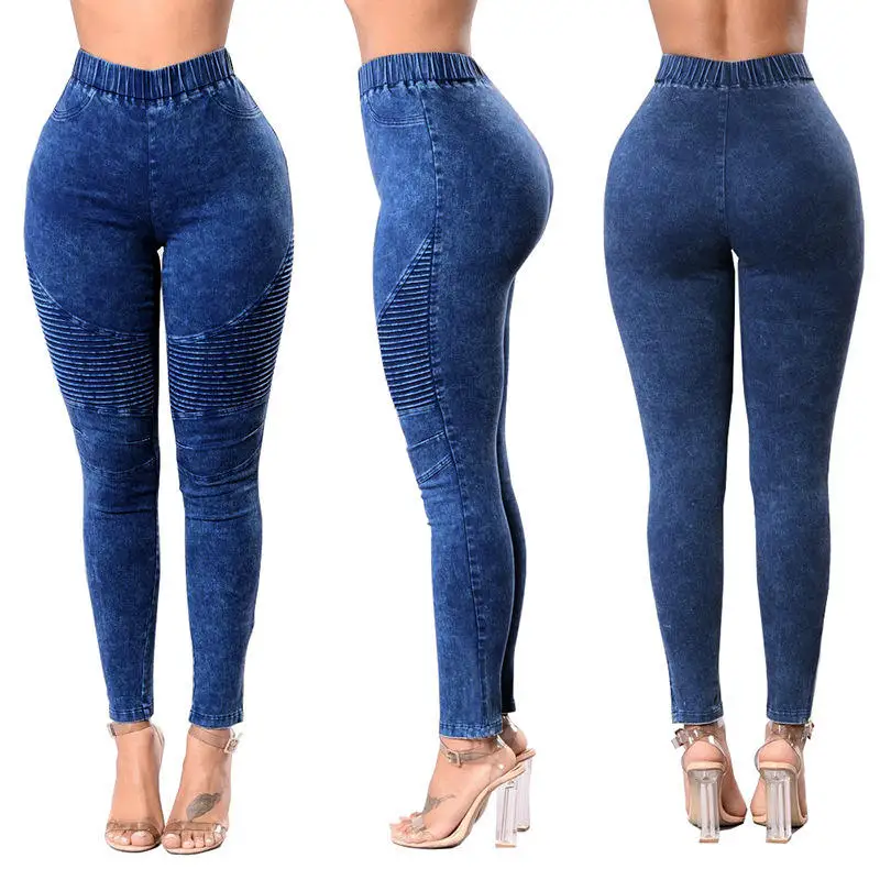 Customized Women Jeans Denim Skinny Pants High Quality Stretchy Pencil Pants Highwaist Blue Jeans