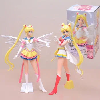 23CM Sailor Moon Figure Flash Charm Angel Beautiful Girl Sailor Moon, Moon Hare Doll PVC Movable Model Toy Decoration