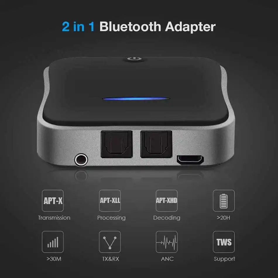 Multipoint Connection Bluetooth 5.0 CSR8670 SPDIF Low Latency Wireless Transmitter Receiver Audio Adapter for Home Theatre