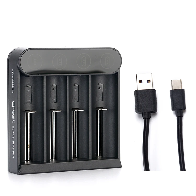 Efest Topselling Slim K4 four bay 18650 20700 21700 26650 Portable battery Lithium USB charger