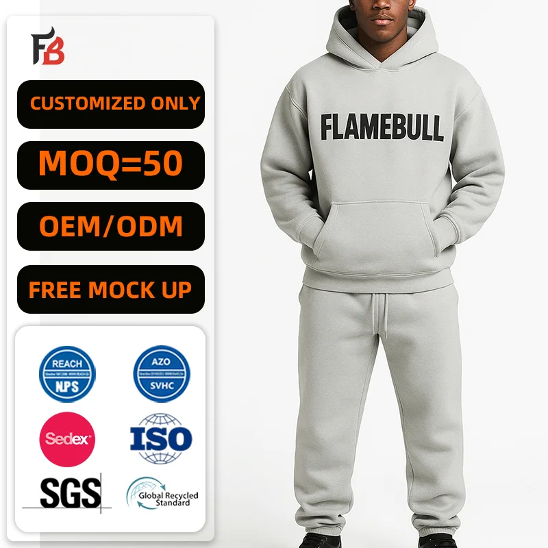 High Quality Cotton Streetwear Blank Sweatsuit Heavyweight Boxy Oversized Tracksuits Custom Sweatpants and Hoodie Set Men