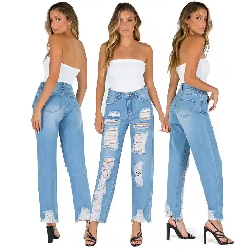 Faldas mujer moda 2023 Summer new style women's korean fashion Lace High  Waist hollow out patchwork Straight Pants jeans wide