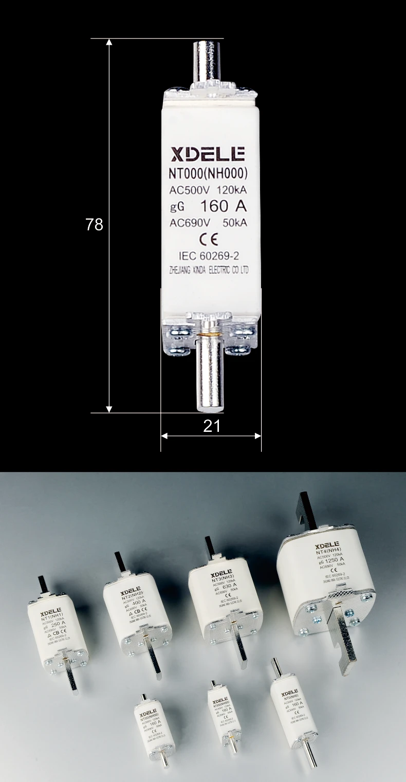 Nh000 Nh Fuse Link Series Ac500v Hrc Fuse Base Low Voltage Ceramic