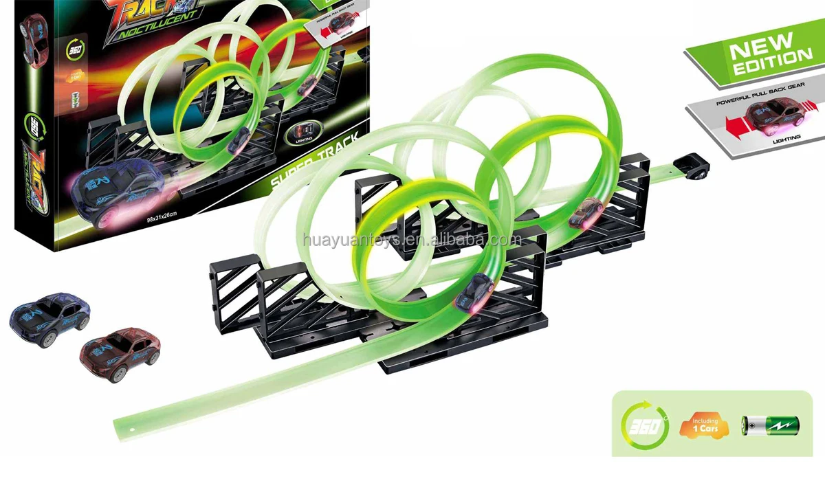 Car Railway Toy Rail Slot Pull Back Car Racing Luminous Track Set Toy