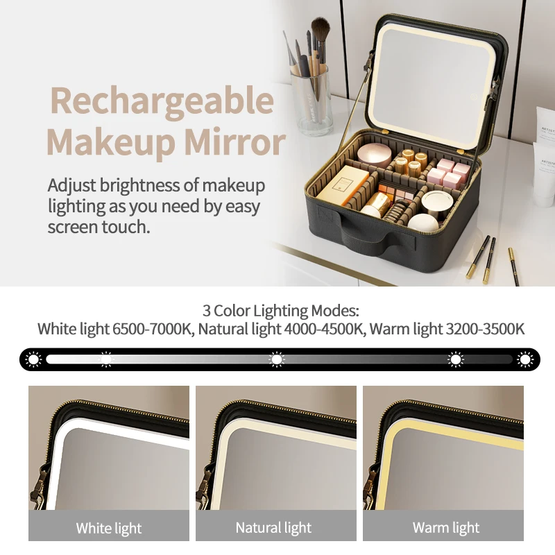 Three Colors Light Custom Travel Portable Makeup Case Vanity Cosmetic ...