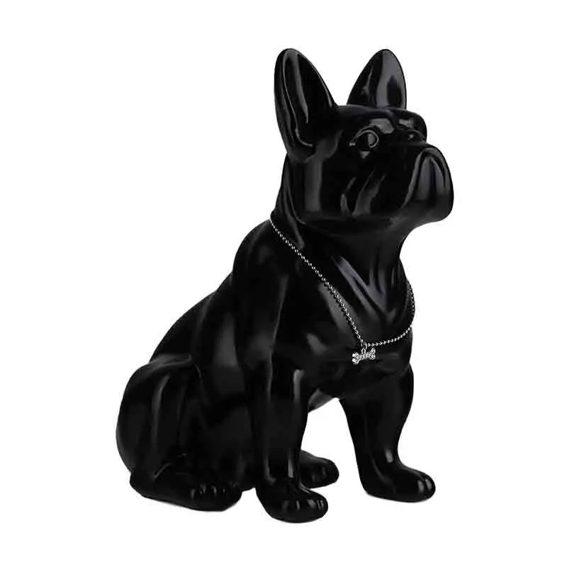 Black Resin French Bulldog Figurine Modern Polyresin Outdoor