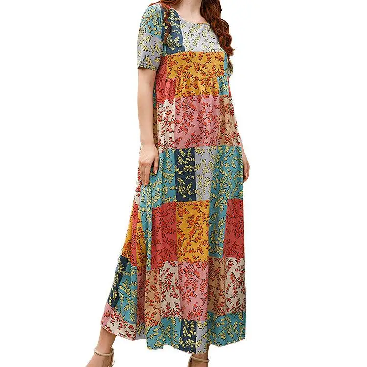 2021 Floral print summer beach Bohemian dress for women Ladies V-neck short sleeve dress female Robe Boho hippie dress Chic