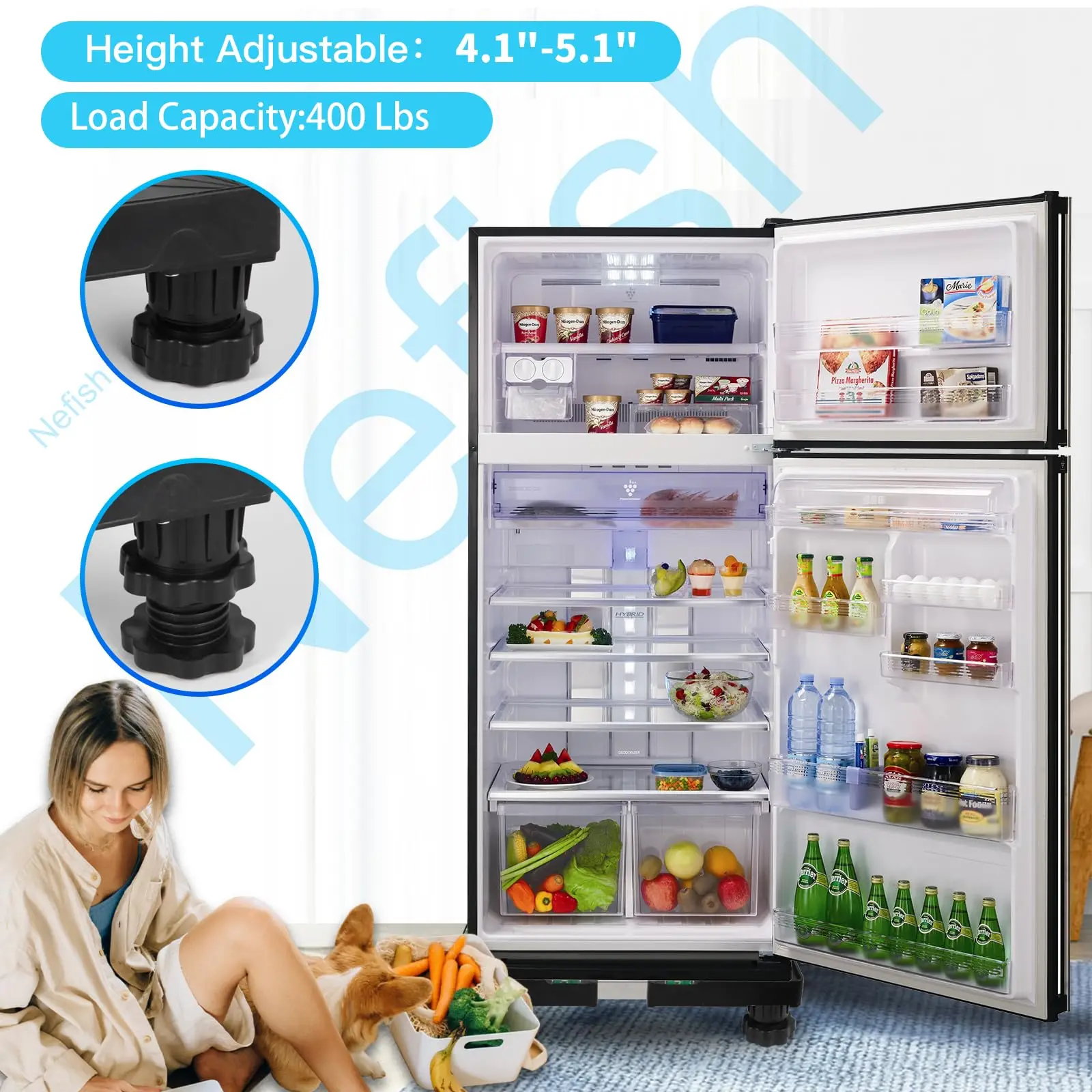 Nefish Mini Fridge Stand Universal Stand Base Adjustable Refrigerator Stand with 4 Strong Feet Washing Machine Base for Dryer