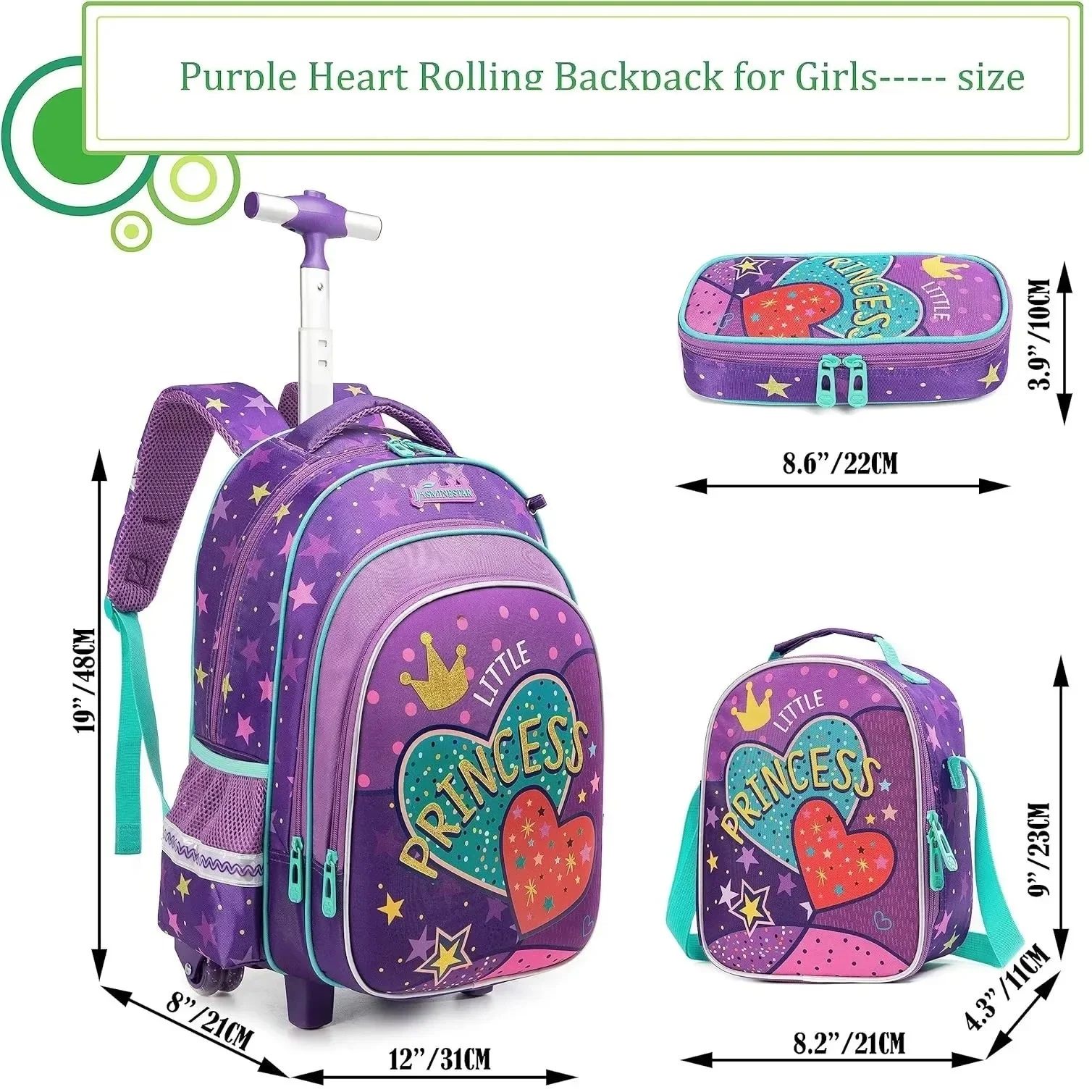 EVA Hard Shell 3pcs Sets Trolley Kids School Bag With Lunch Box and Water Bottle Bagpack School Bag for Teenager Girls