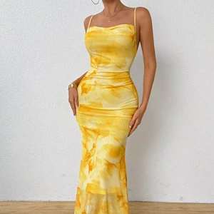 In-Stock 2026 New Summer Dress Floral Mesh Pleated Sexy Tight Strap Tube-Length Dress for Women Casual Long Garment