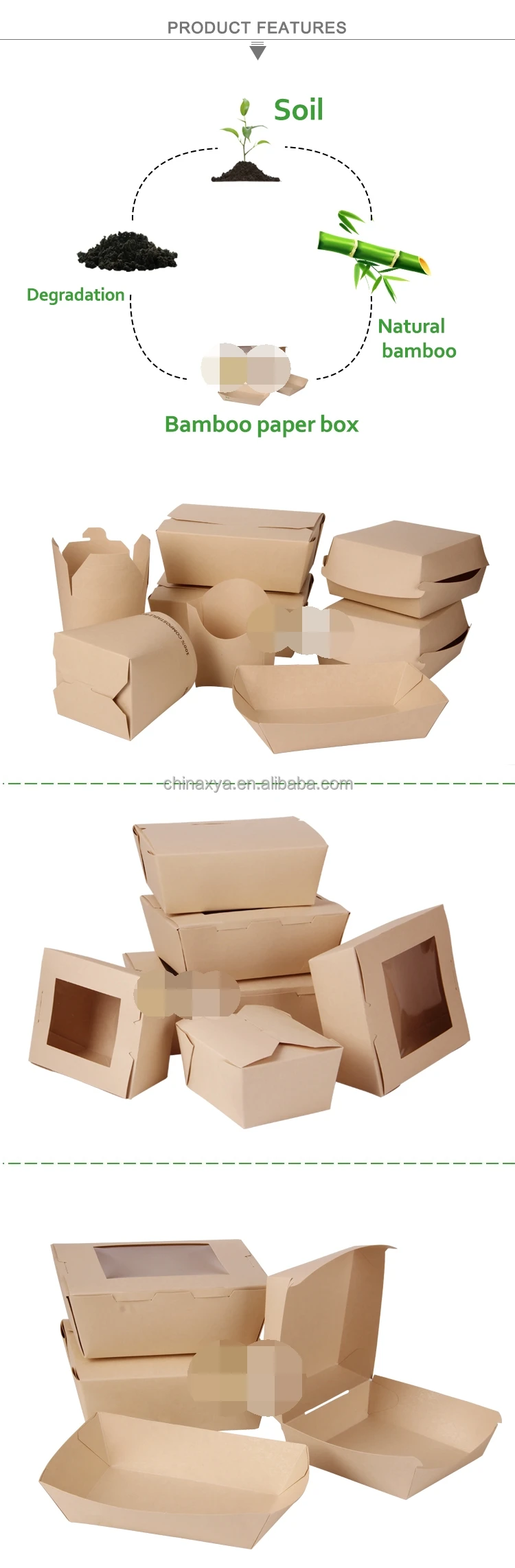 Eco Friendly Custom Bamboo Pulp Hamburger Box Biodegradable Fast Food Packaging Burger Box supplier