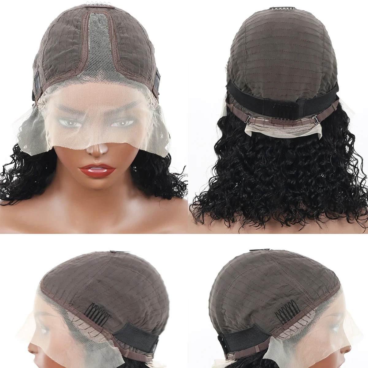 Deep Wave Bob Wig 180 Density T Part Lace Frontal Human Hair Peruvian Remy Curly Short Bob Wig_voghion.com