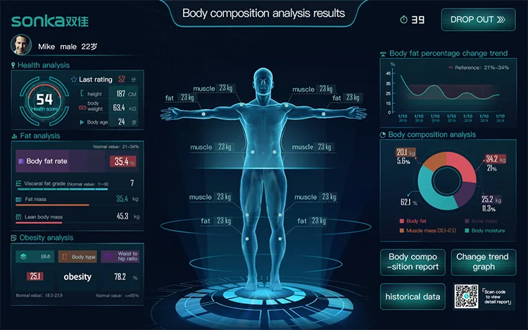 product impedance bioimpedance body analyzer fat monitor mass body composition scanner analysis machine-70