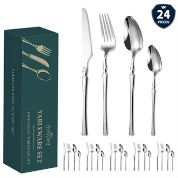 24 Piece Flatware Cutlery Set for 6 Stainless Steel Mirror Polished Dishwasher Safe Silverware Set for Wedding