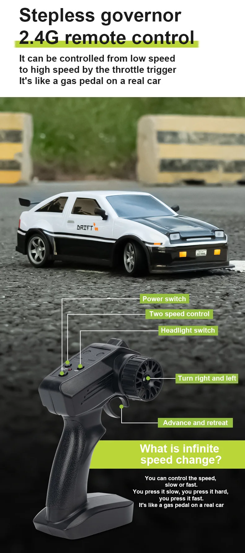 HOSHI Ae86 1:16 RC Car 2.4G High-speed Drift Car With Led Lights S921 S922 S923 S924 4WD Remote Control Vehicle for Kids Gifts