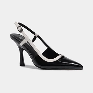 Women's Chic Black and White Patent Leather Pumps Pointed Toe Slingback Heels for Work Formal Occasions Light Fashion Trend
