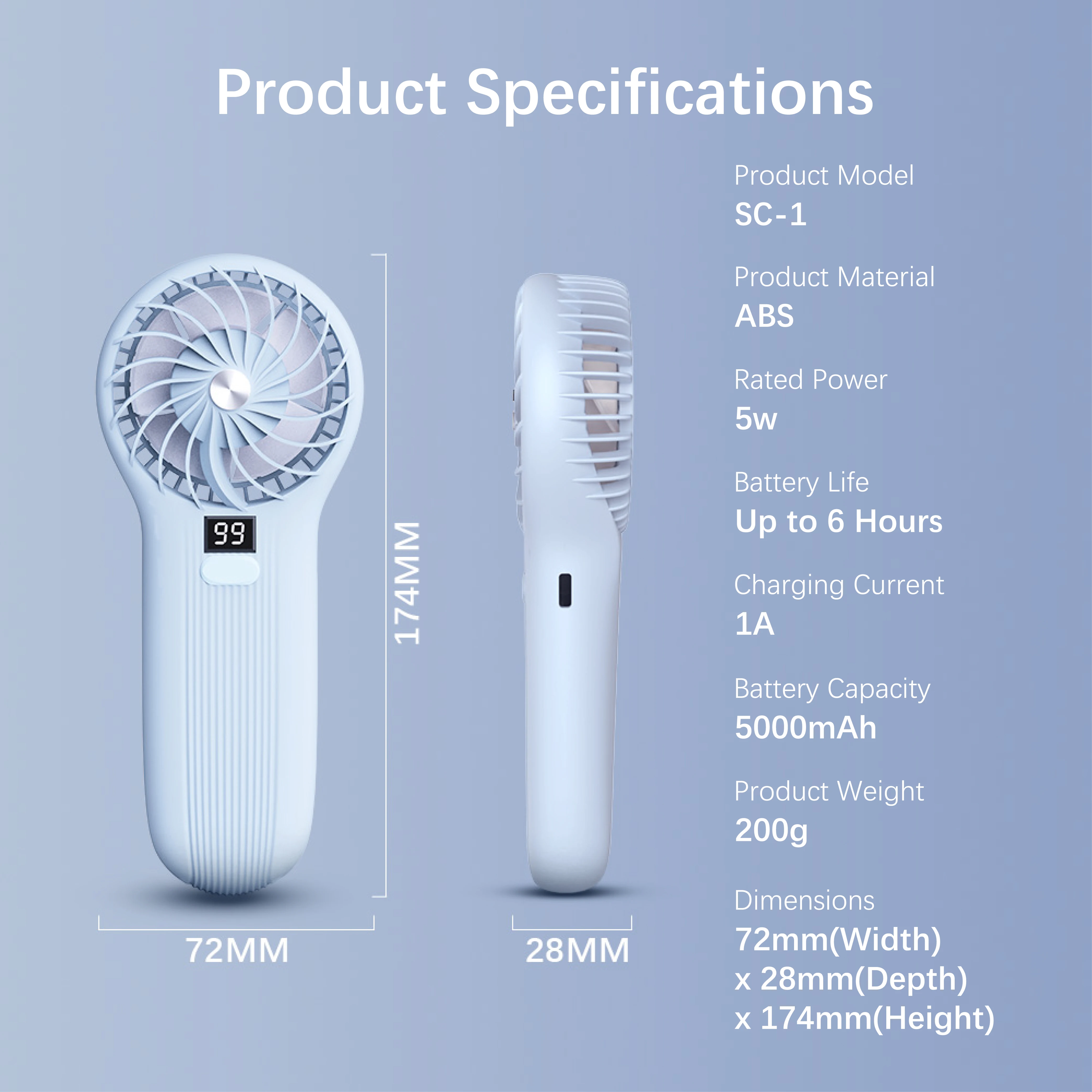 Portable Outdoor Mini Fan, LAMJIE, 5V, Battery - detail 12