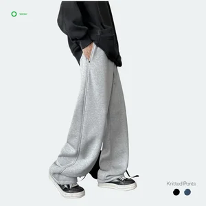 Men's Vintage Black Straight-Leg Plain Dyed Eco-Friendly Breathable Casual Loose Fashionable Solid Color Sweatpants Drawstring