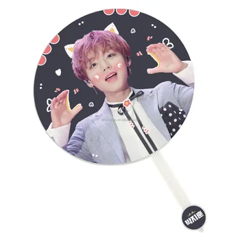 Wholesale Custom double sided printing 24*24cm big size plastic round shape picket kpop hand fan for idol collection