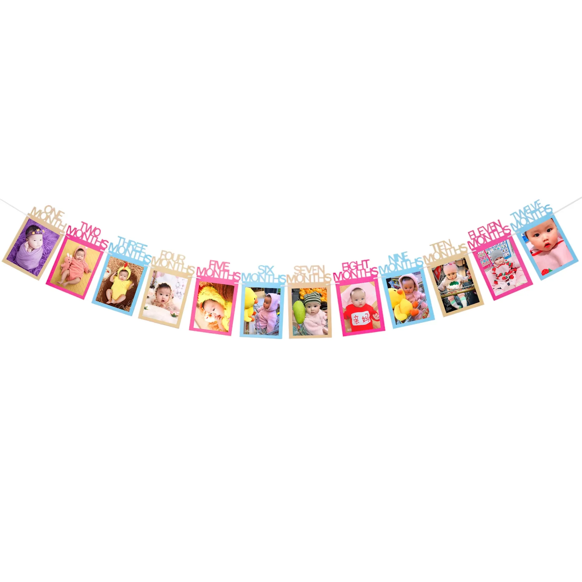 Custom 1-12 Month Photo Prop Monthly Milestone Photograph 1st Birthday Baby Photo Banner First Birthday Party Decoration