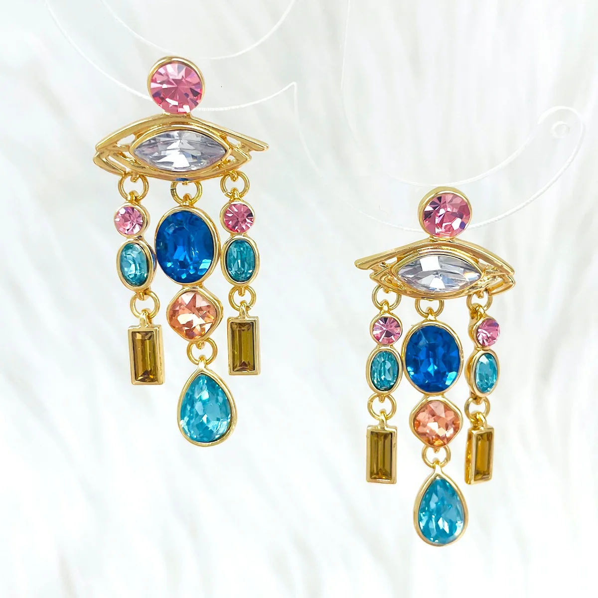 2026 New Trend Gold Plated Drop Long Tassel Colored Diamond Classic Luxury Design Fashion Earring Jewelry Women Gift