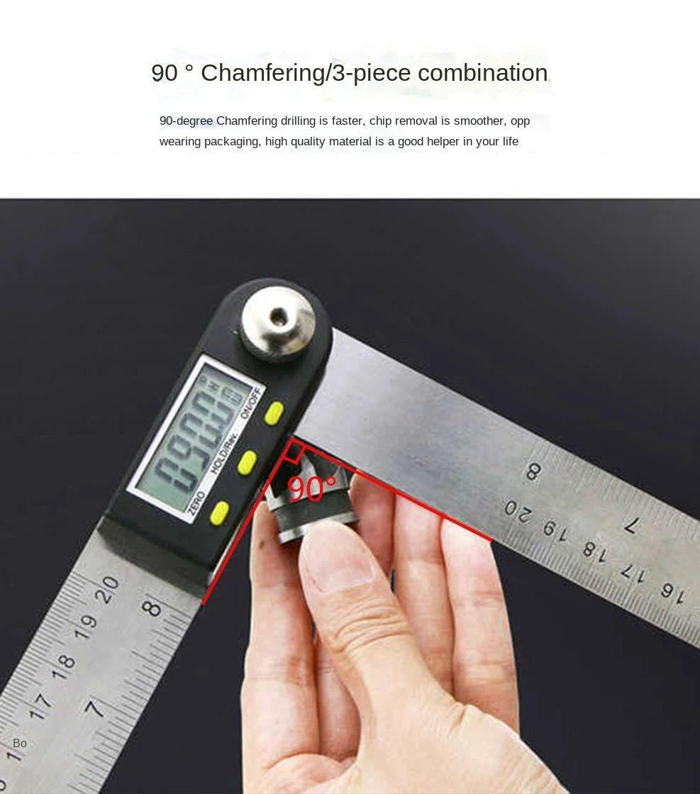 Set 3 Fraises à Chanfreiner 90° HPMAISON - 12mm/16mm/19mm, Tige 1/4" - Pour Bois, Plastique, Aluminium