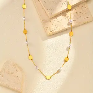 Wholesale Polished Oval Stainless Steel Pendant Necklace Jewelry Pearl Spacer Bead Necklaces