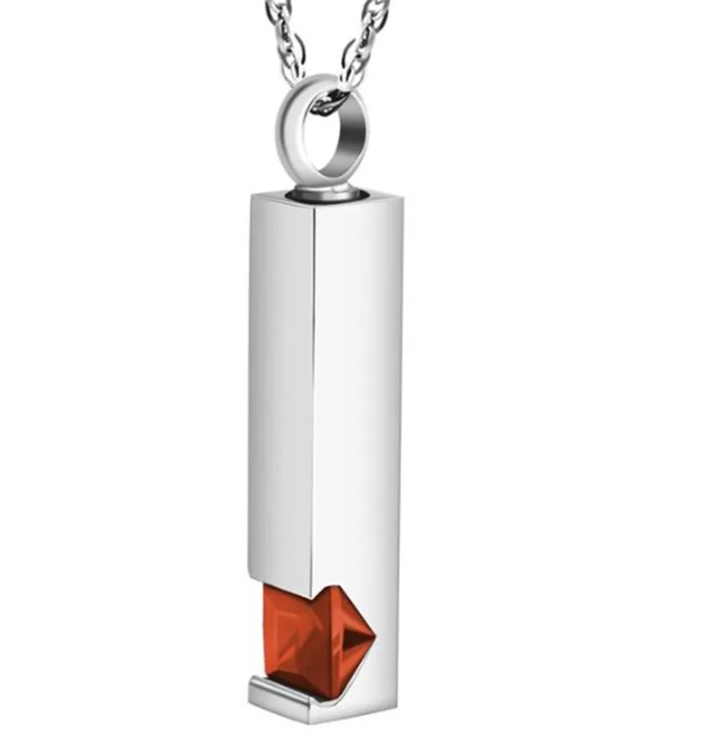 Unisex Stainless Steel Vertical Cubic Bar Container Urn Memorial Pendant Necklace Keepsake 12 color Crystal Cremation Jewelry