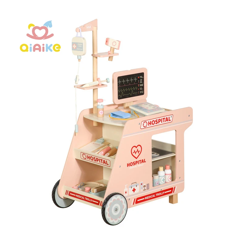 子供向け木製ドクター&救急車ごっこハウス 赤ちゃん教育用 医療カート付きロールプレイギフト 子供向け教育玩具