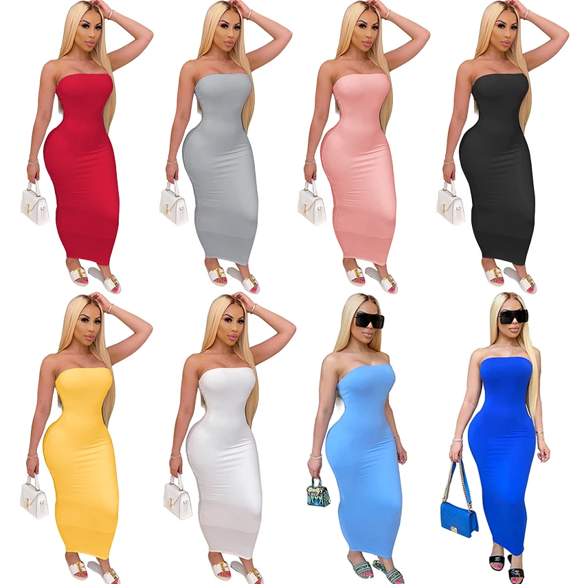 Plenary session labyrinth Write out Wholesale DREAM LUNA Women Summer Tube Top Dress Fashion Elegant Solid  Color Party Casual Bodycon Maxi Dresses Sundress Sexy Mature Dress From  m.alibaba.com
