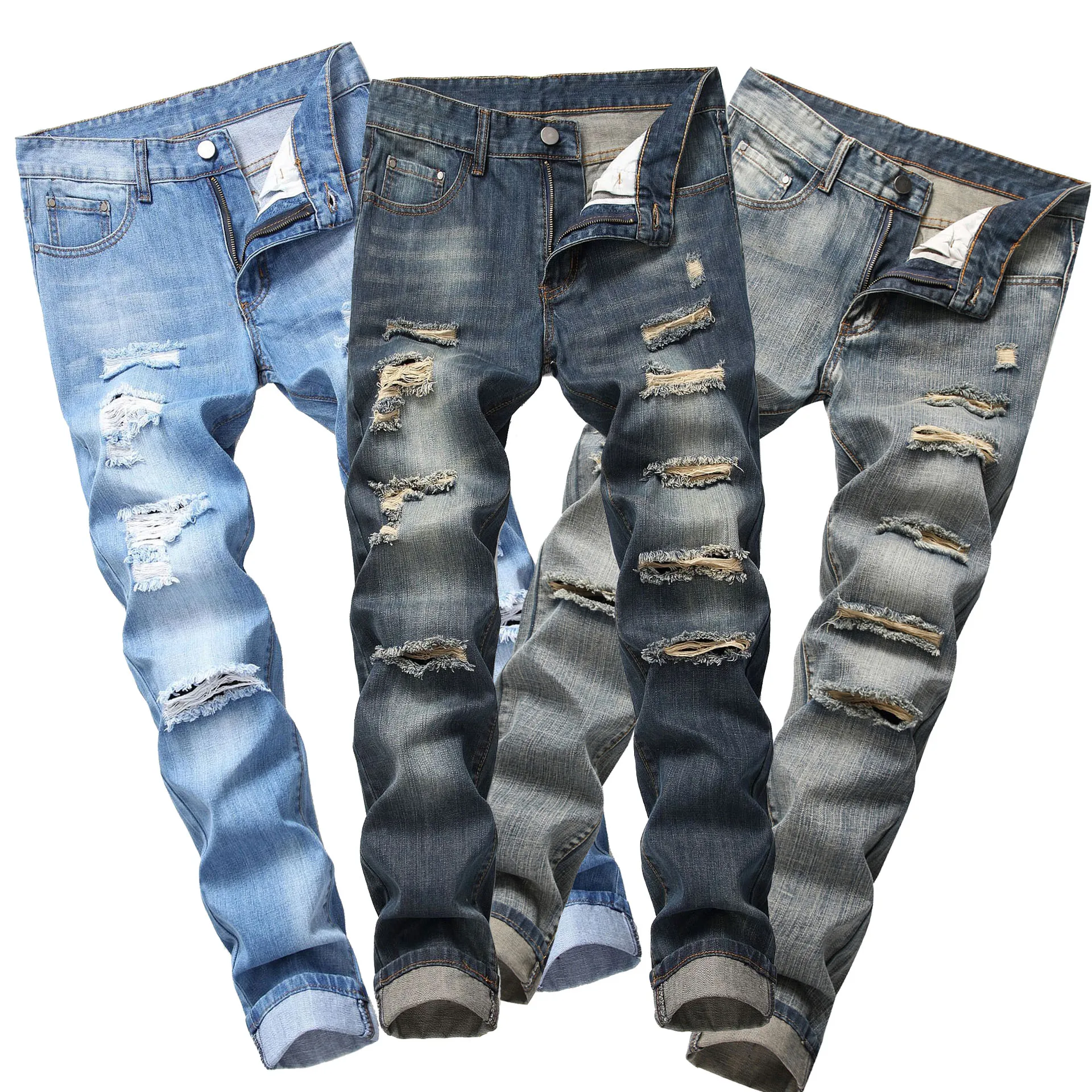 Buy Jeans Men Pants Casual Cotton Denim Trousers Multi Pocket Cargo Jeans  Men Blue 3XLarge at Amazonin