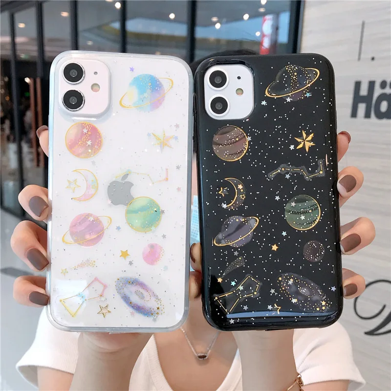 Girl Phone Cover for iPhone 16 Pro Moon Universe Planet Phone Case for iPhone 13 14 15 Case Clear Back Glitter Bling Star Spark Girl Phone Cover for iPhone 16 Pro Moon Universe Planet Phone Case for iPhone 13 14 15 Case Clear Back Glitter Bling Star Spark