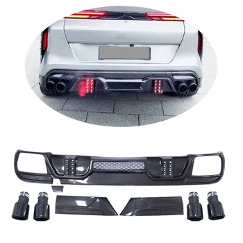 LD Style Rear Diffuser Rear Bumper Carbon Fiber Car Body Kit (with LED Light & Exhaust Tips) For BMW X6 M F96