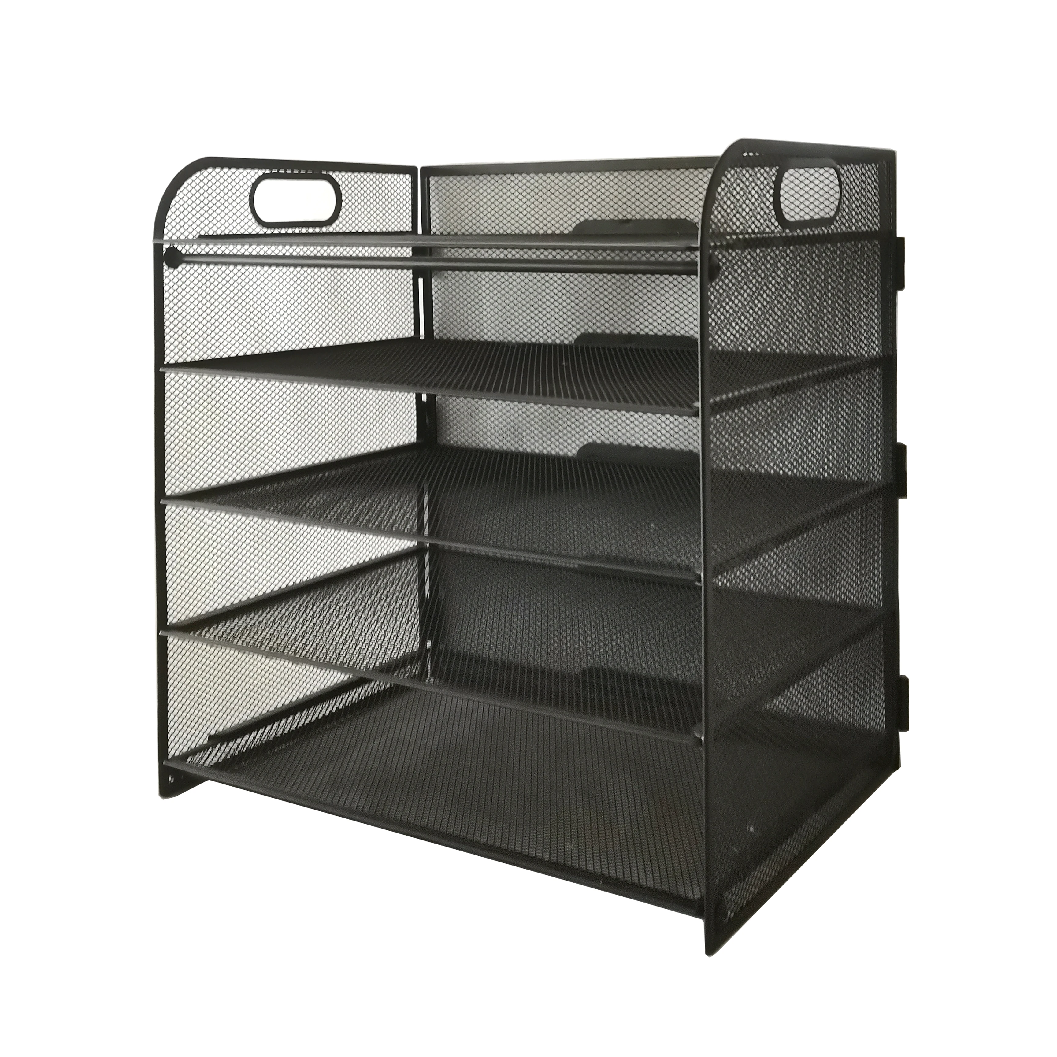 Manufacture Modern Multifunction Metal Mesh Desk File Letter Organizer Rack Handle 5-Tray Paper Sorter Office Home School