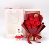 Pink card box with 7 roses bouquet red