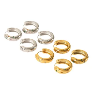 JINYAN Chunky Huggie Hoop Earring Stainless Steel 18K Gold Plated Dainty Handmade Hypoallergenic Sleeper Earrings for Women