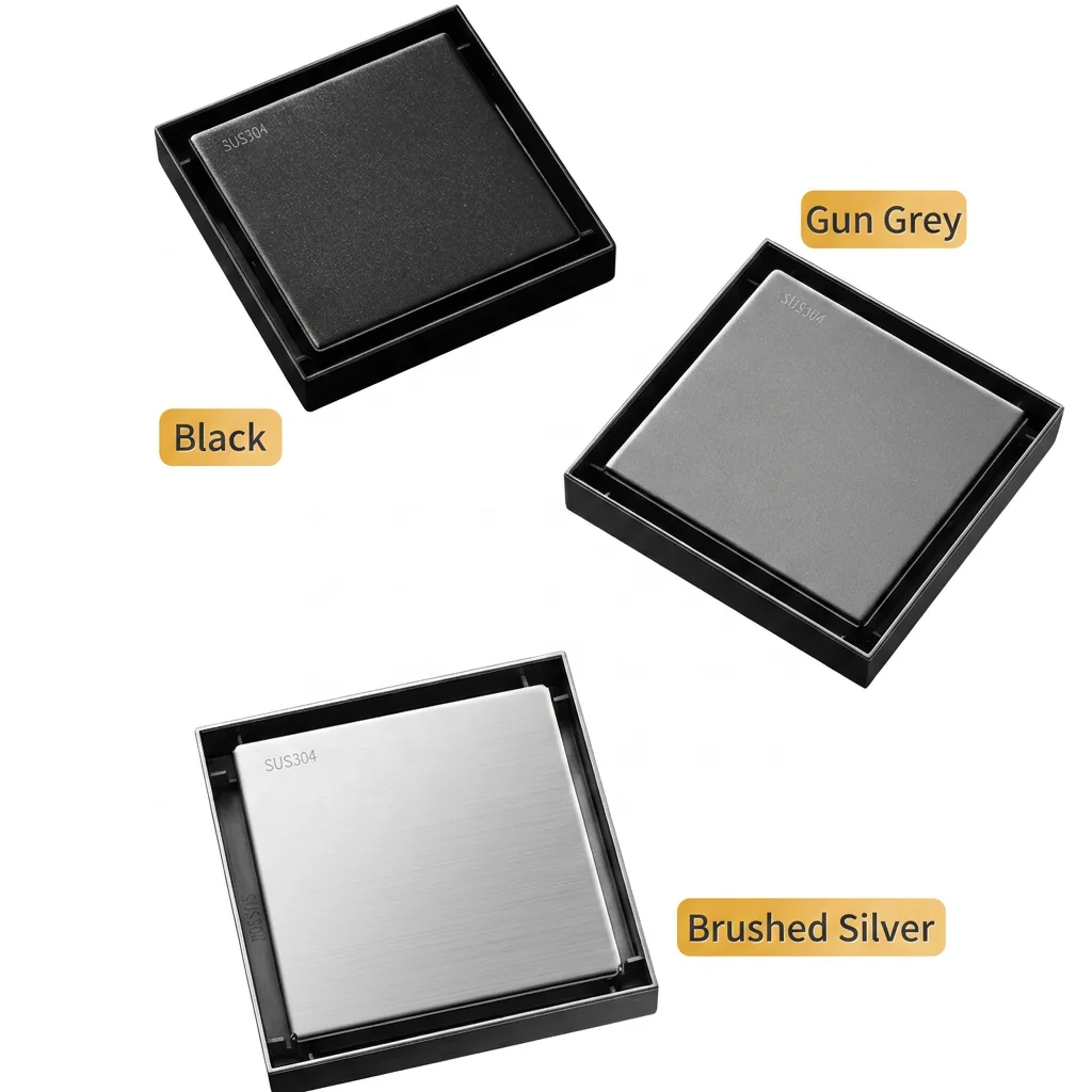 Invisible Tile Floor Drain 10x10cm Stainless Steel SUS304 Brass Core Valve Square Concealed Hidden Anti-Odor 3-Year Drain