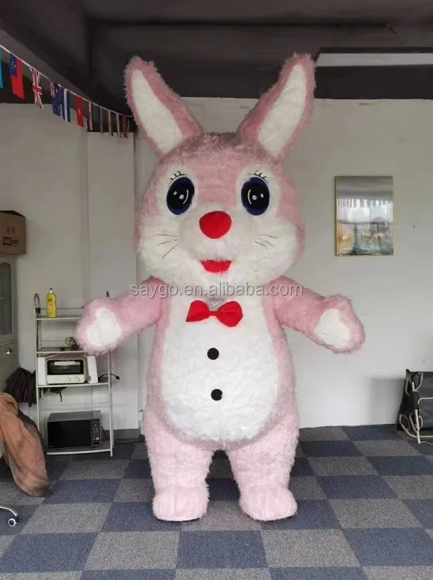 Grass Green Long Furry Short Eared Bunny Mascot Costume 2m Inflatable Easter Hare Rabbit Costume Suits for Performance